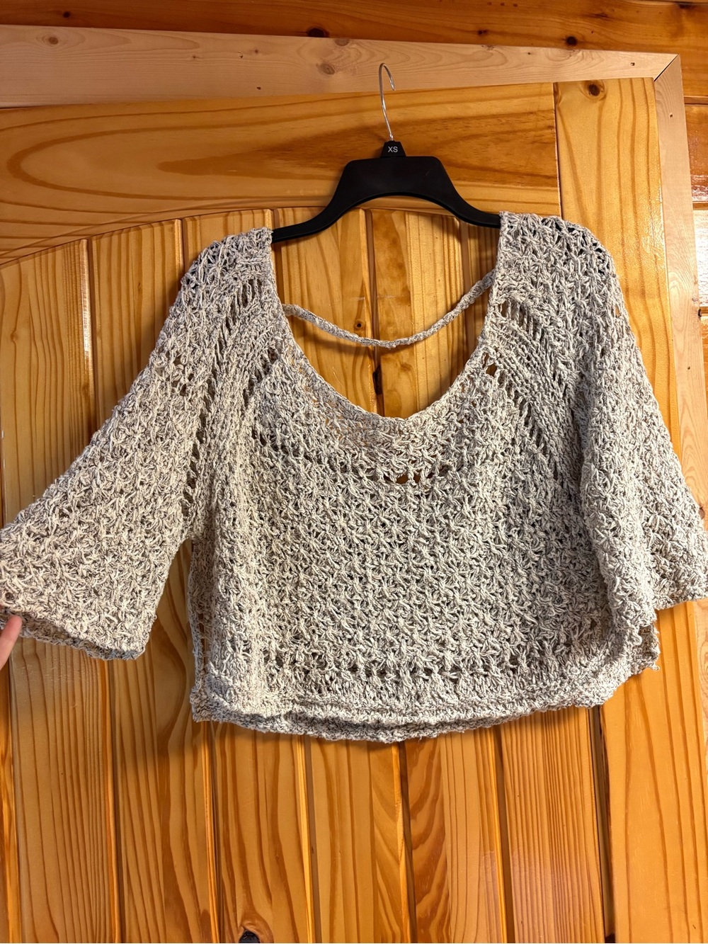 Free People Crochet Open Knit Cream Cropped Sweater